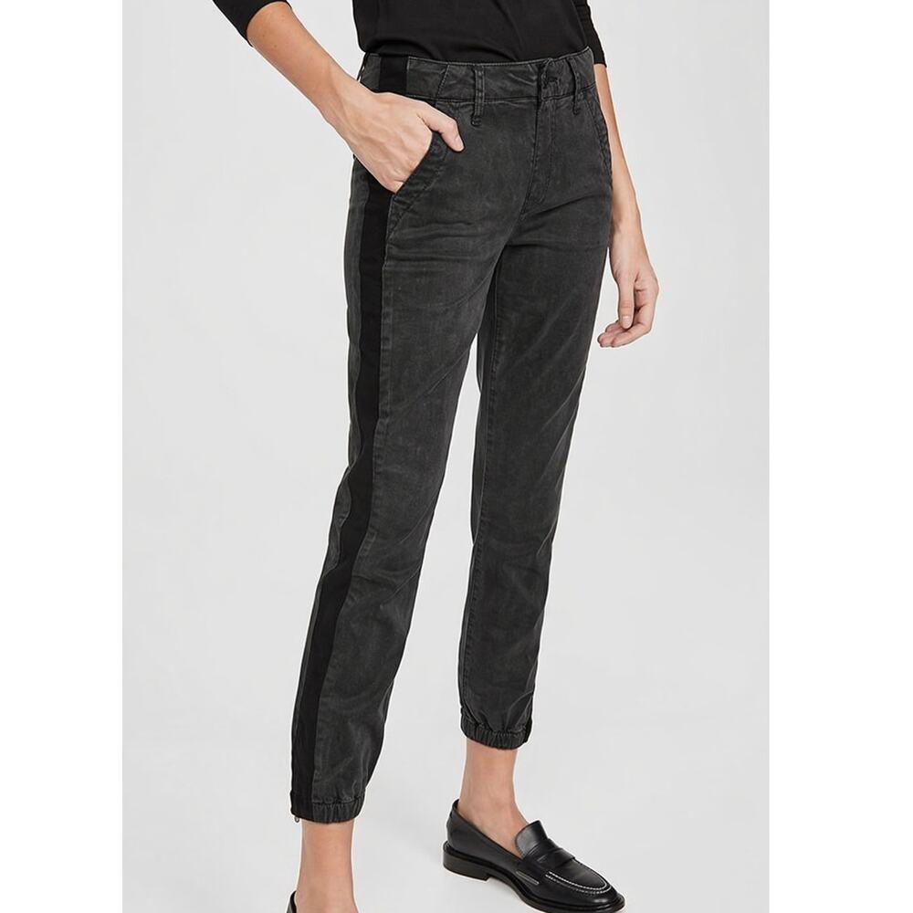 PAIGE Mayslie Jogger Jeans Gray Velvet Black Side Stripe Ankle Zip Size 27